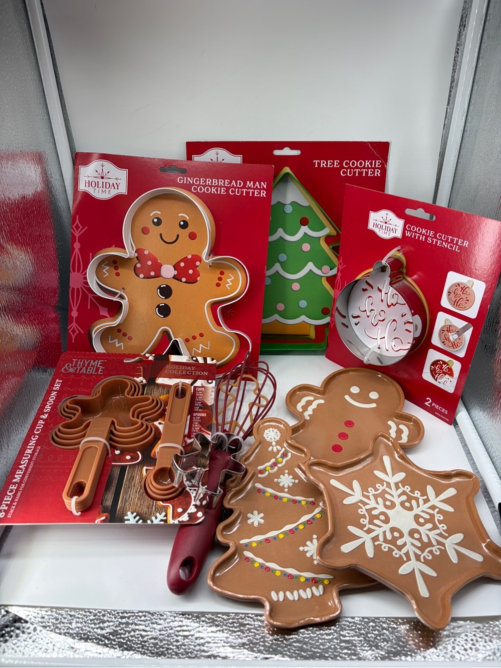 Holiday Time Red and Brown Gingerbread Cookie Cutter & Stencil Set
